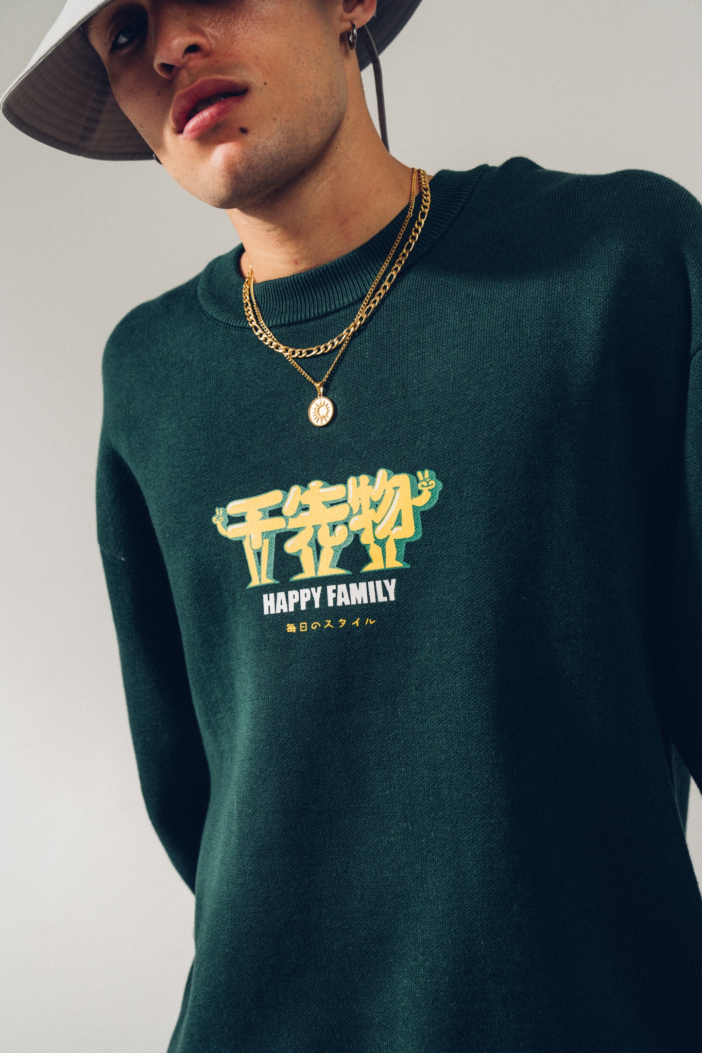 A Thousand Futures 'Happy Family' Knit Sweater - Forest Green