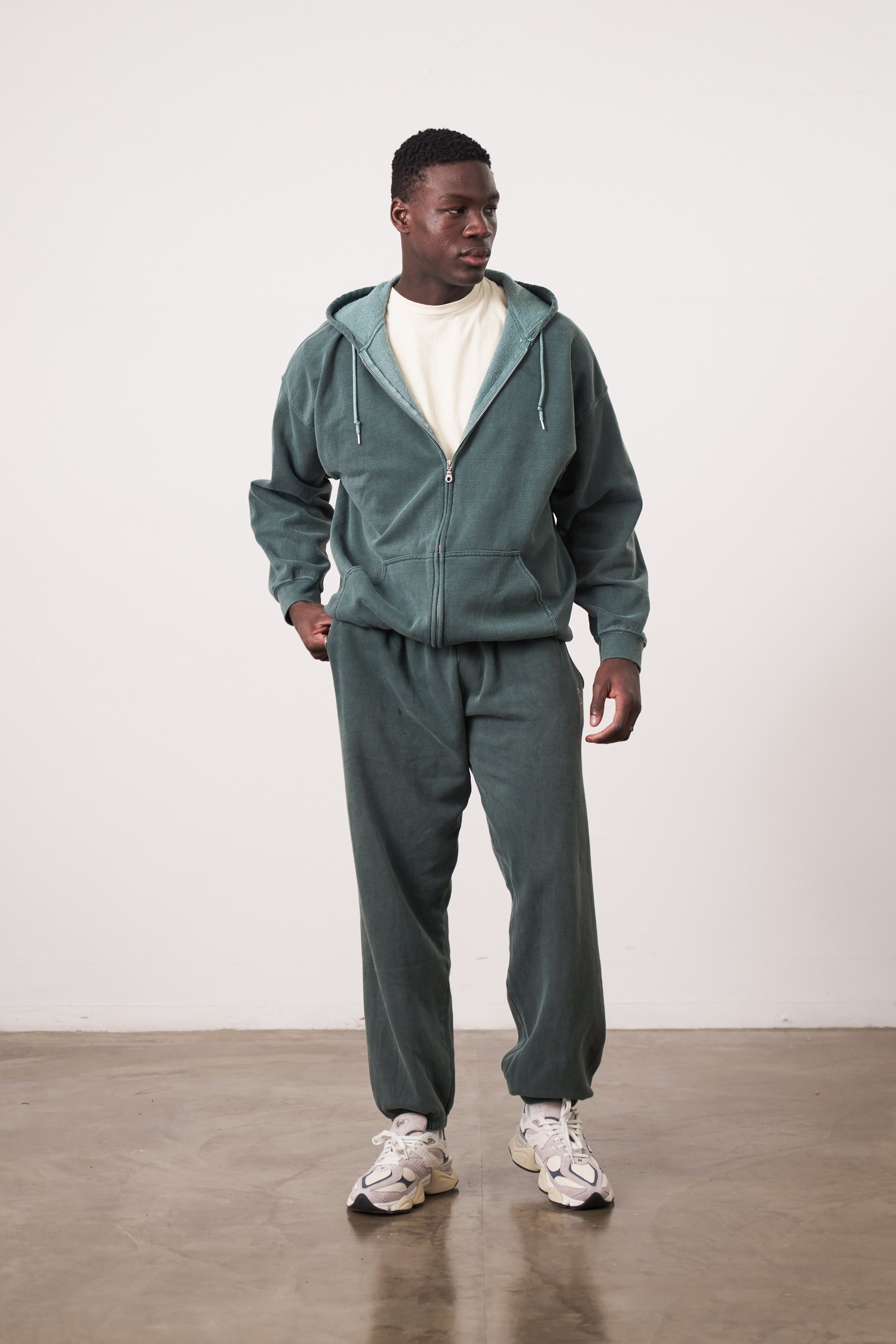 Essentials Vintage Washed Zip-Up Hoodie Jogger Set Forest