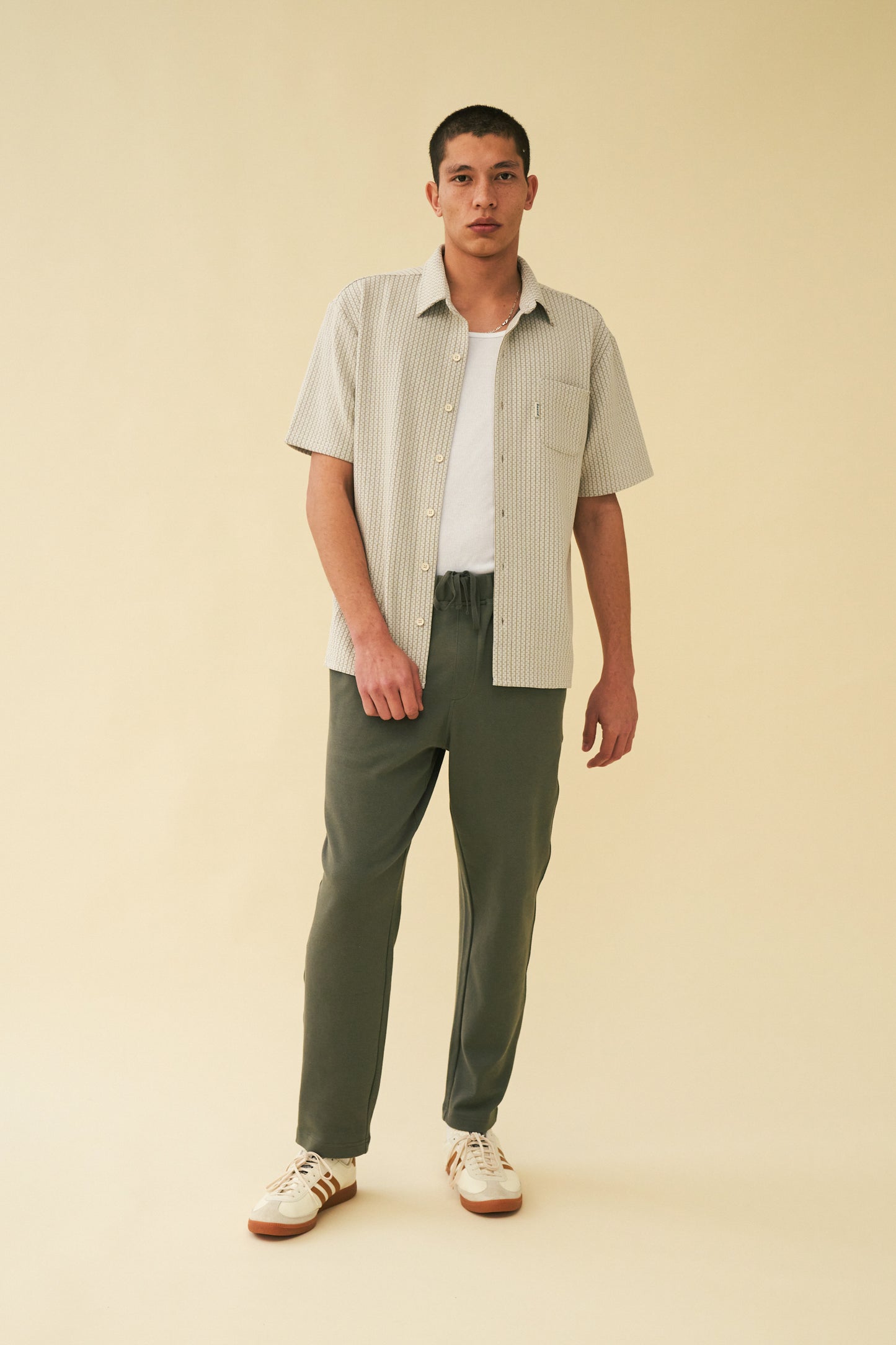 bound 'Olive' Textured Cotton Trousers