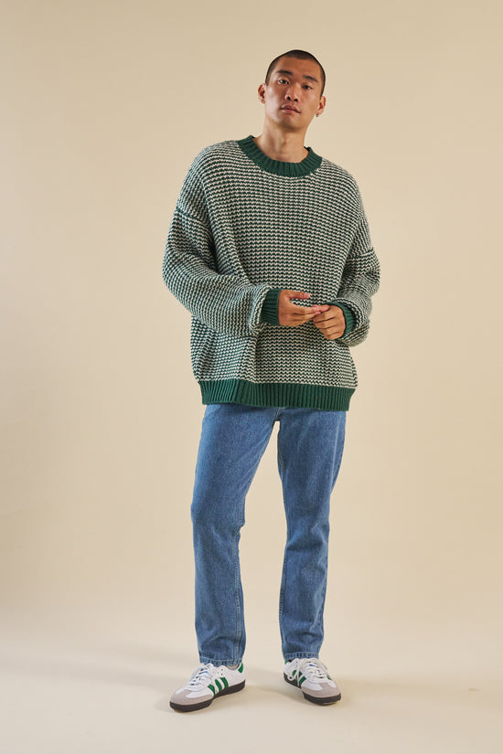 bound Green Stripe Chunky Knit Rib Oversized Sweater