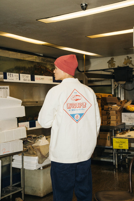 A Thousand Futures 'Tsukiji ' Chore Jacket - Vintage White Denim