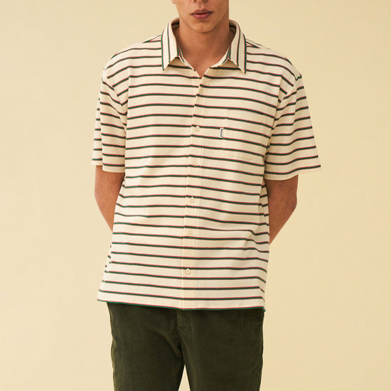 bound 'Ecru Stripe' Waffle Polo Shirt