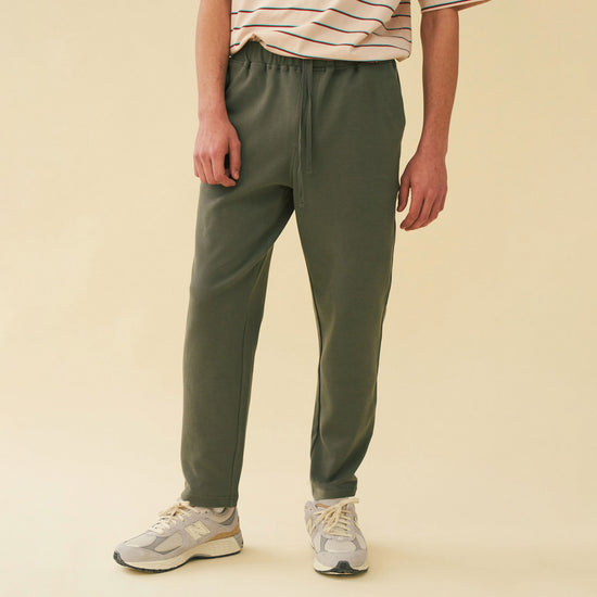 bound 'Olive' Textured Cotton Trousers
