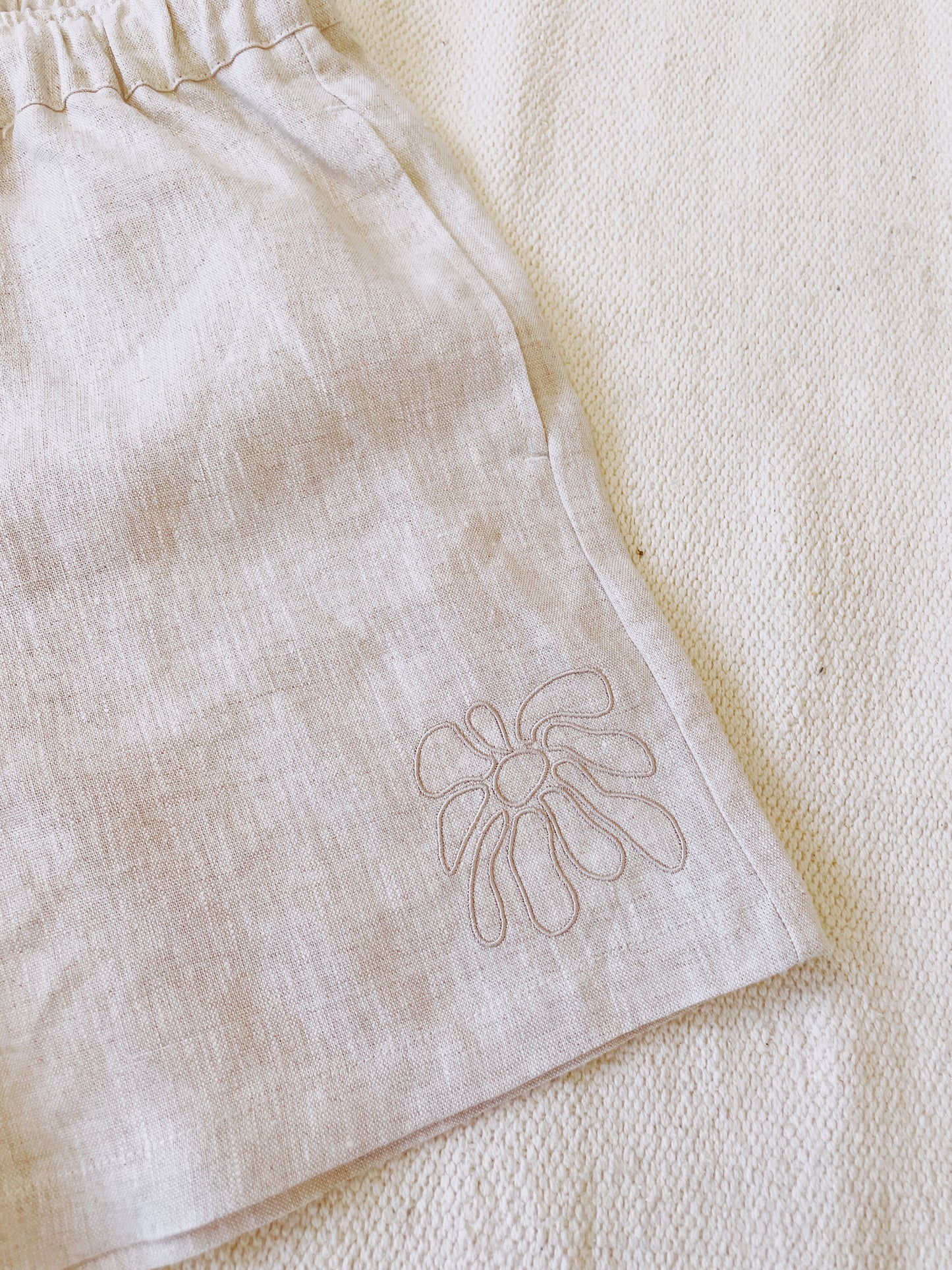 FLWRS Embroidered Linen Shorts - Natural