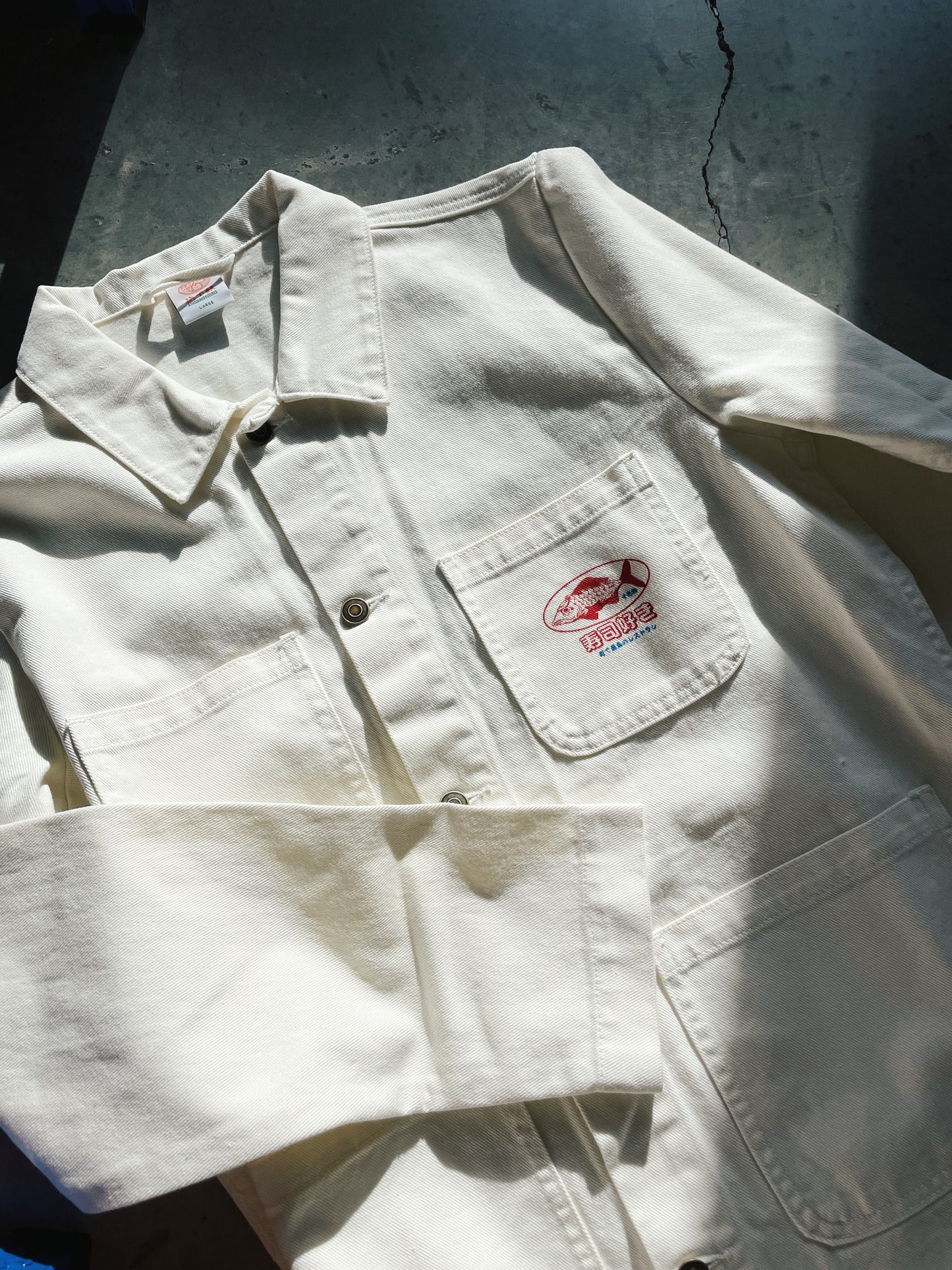 A Thousand Futures 'Tsukiji ' Chore Jacket - Vintage White Denim