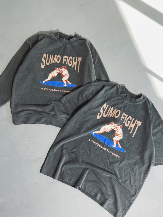 A Thousand Futures 'Sumo Fight' Vintage Washed Sweater - Charcoal