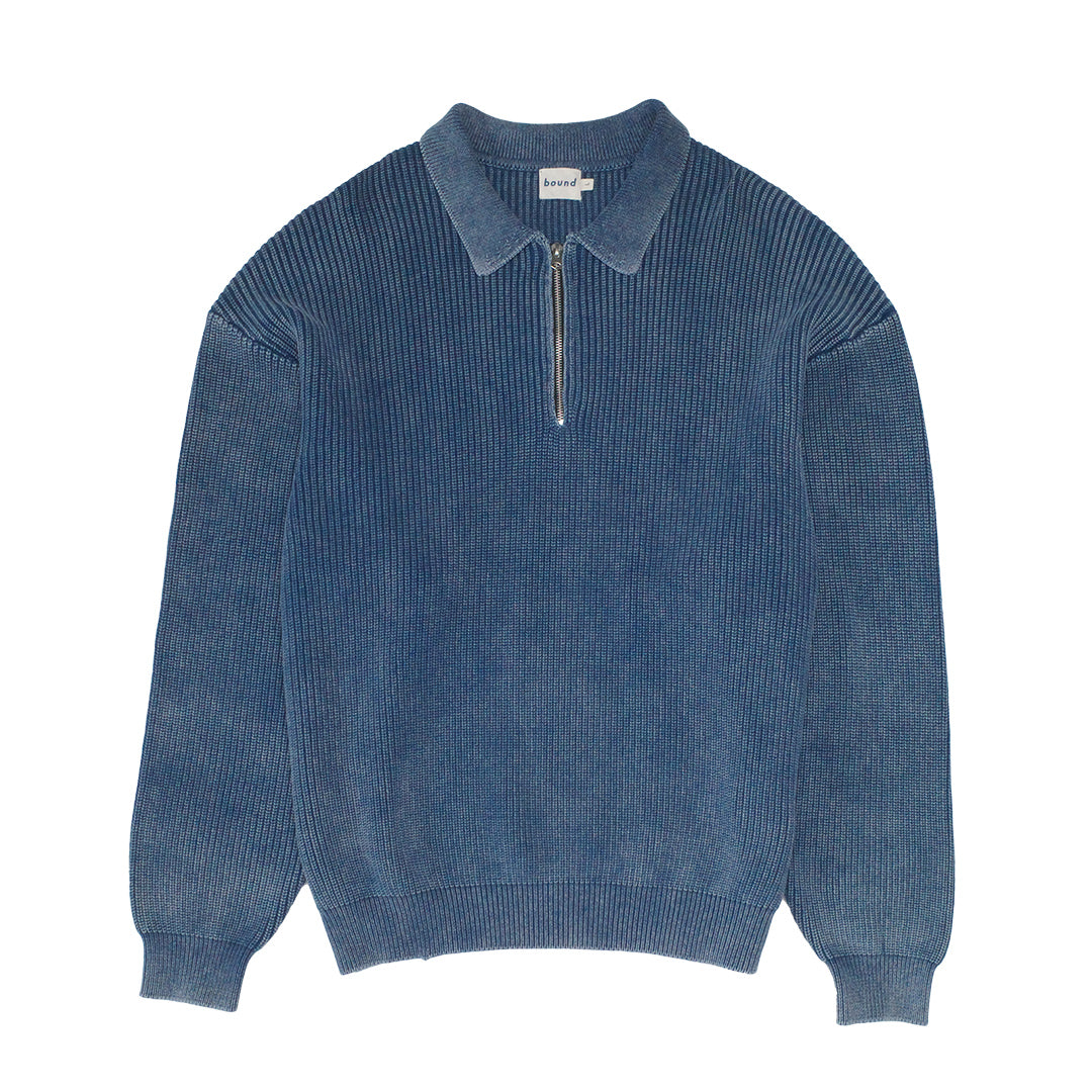bound Acid Wash Half Zip Knit Pullover Navy – UN:IK Clothing
