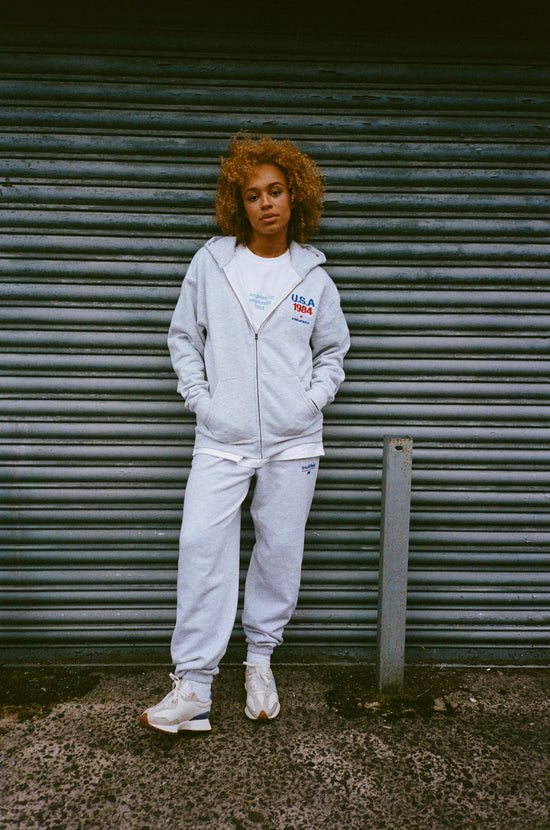 Vice 84 'USA' Embroidered Zip Up Hoodie - Ash Grey