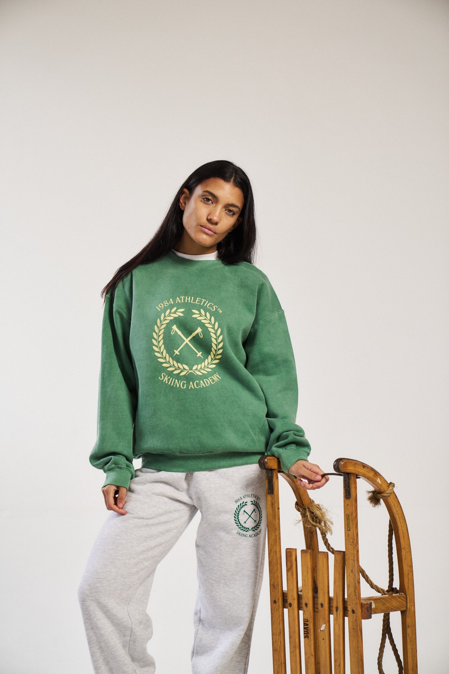 Vice 84 'Ski Academy' Vintage Washed Sweater - Fern Green