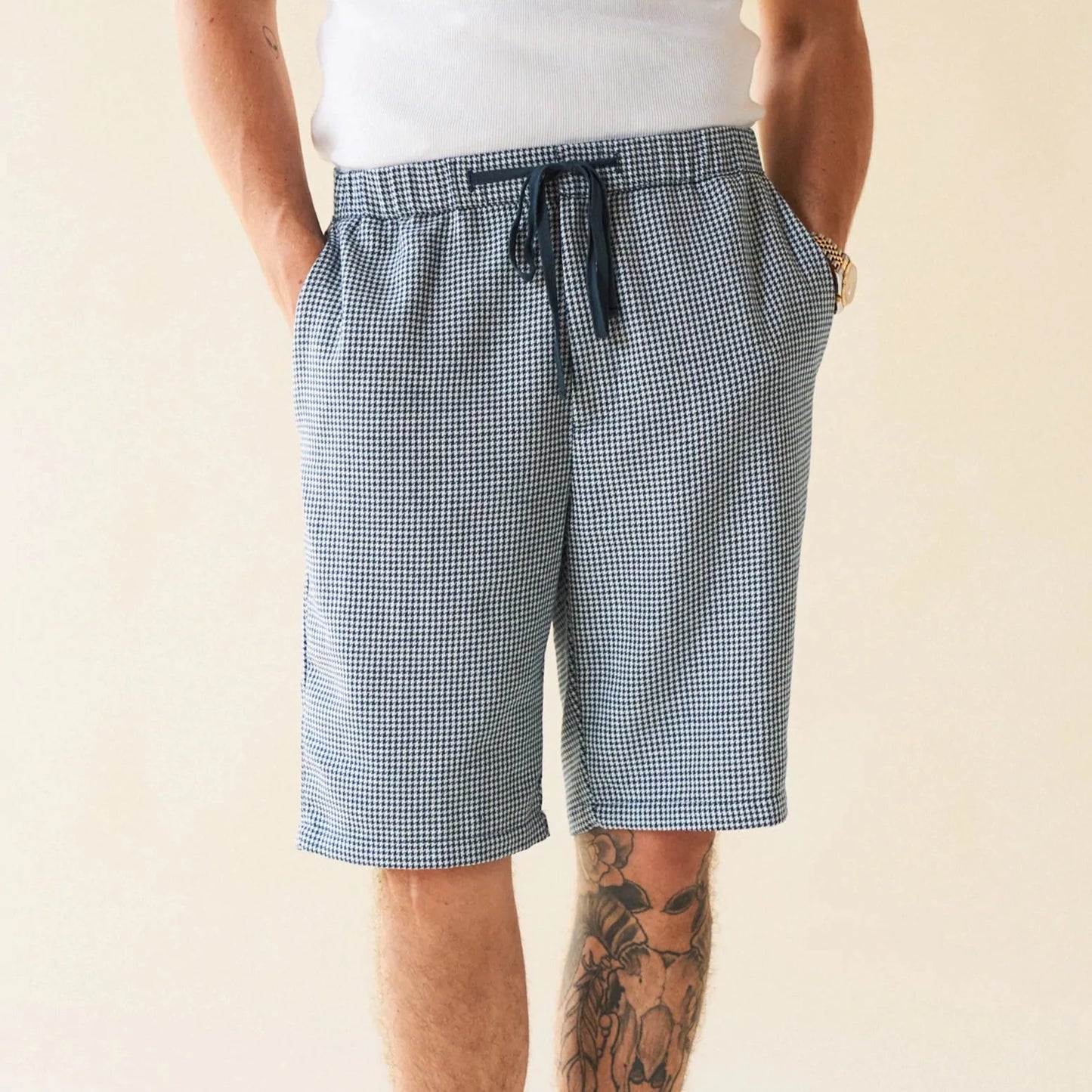 bound 'Atlantic' Dogtooth Linen Shorts