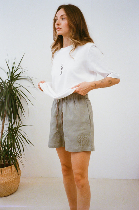 FLWRS Embroidered Linen Shorts - Sage