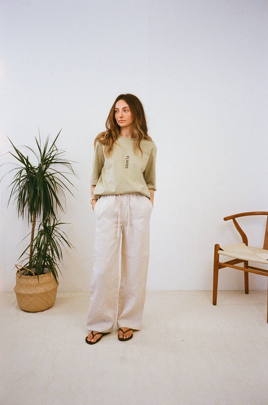 FLWRS Embroidered Linen Trousers - Natural