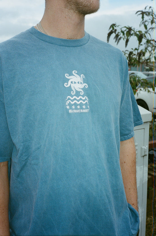 KBAR X UN:IK 'Sea Snake' Vintage Washed Embroidered Tee - Blue