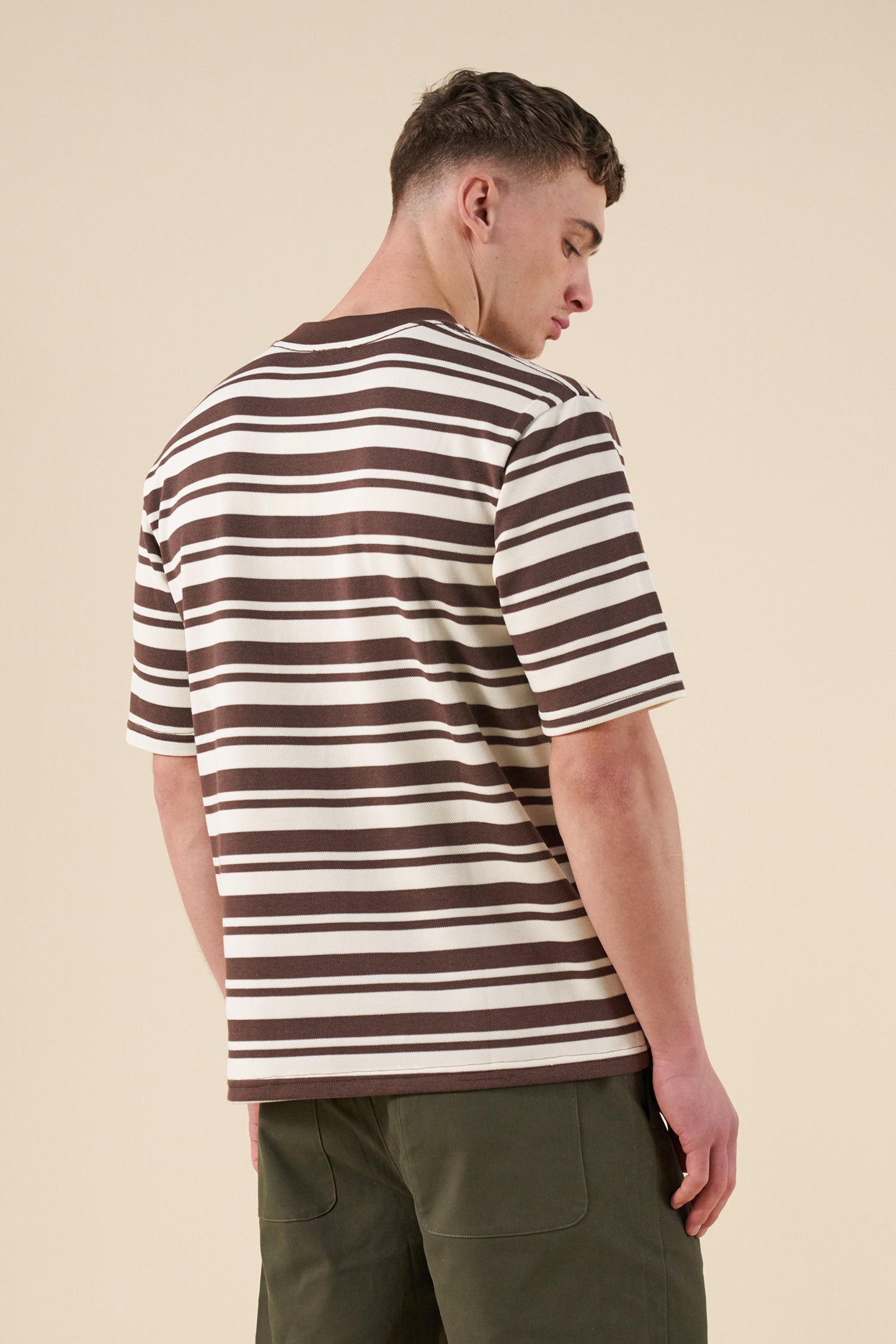 bound Pique Stripe Tee - Brown/Ecru