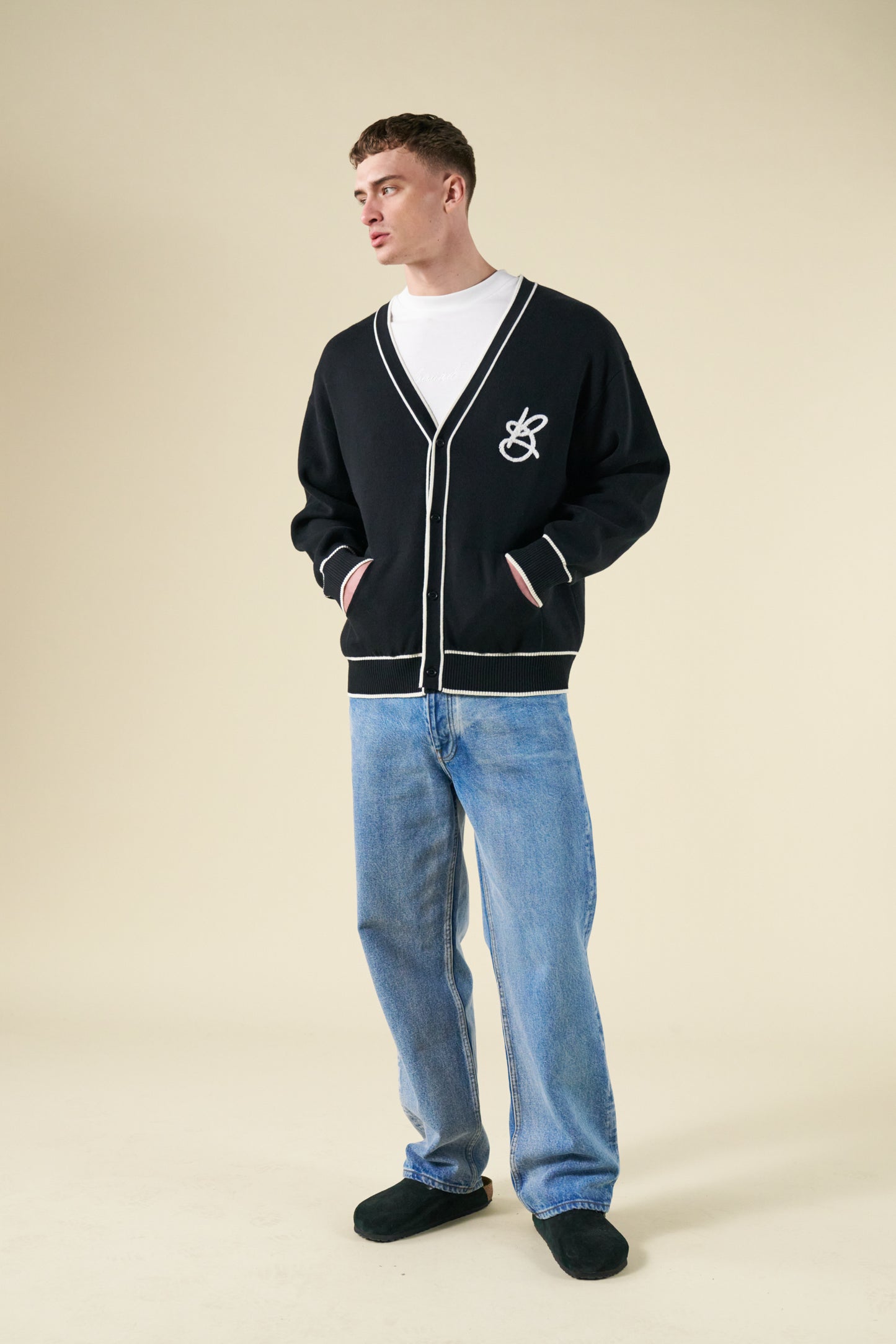 bound Signature Chenille Cardigan - Black