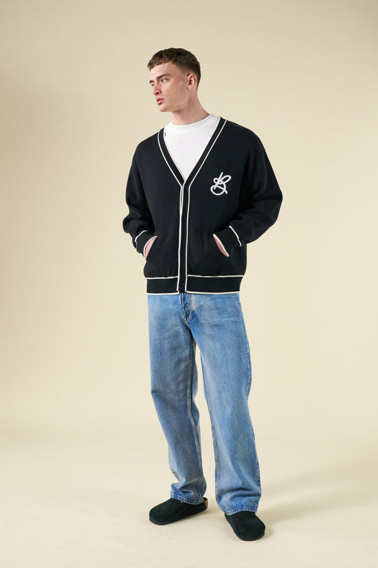bound Signature Chenille Cardigan - Black