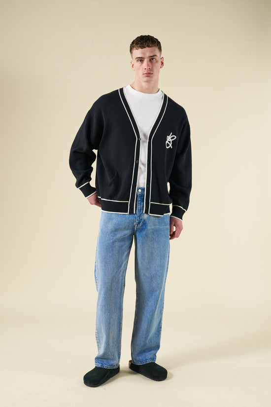 bound Signature Chenille Cardigan - Black