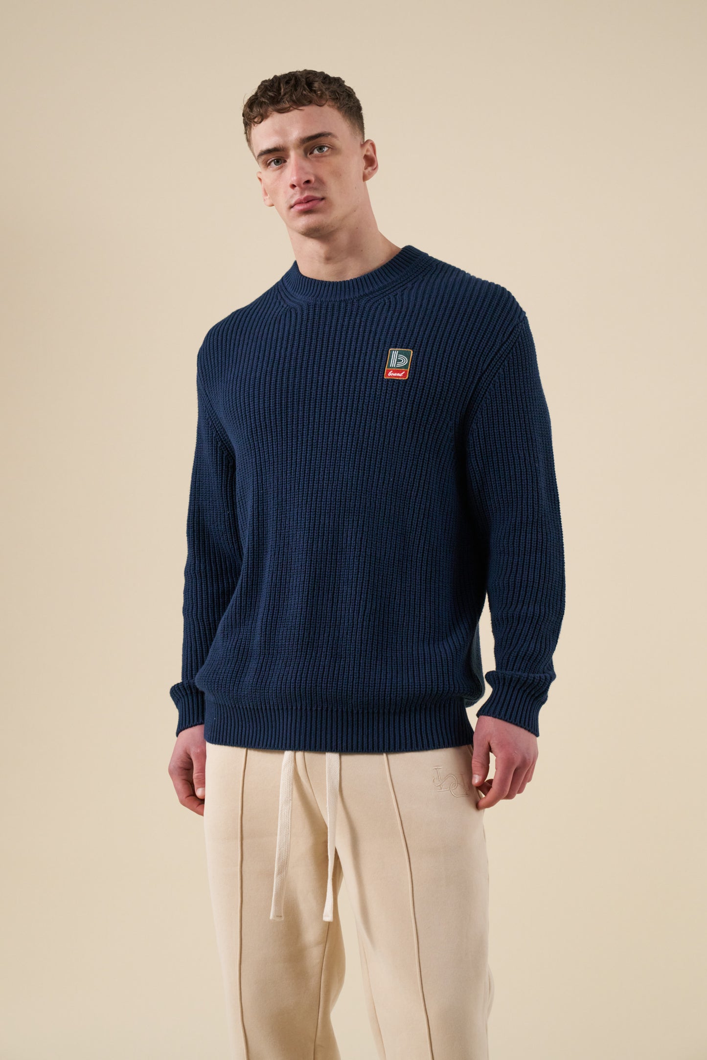 bound Retro Fisherman Rib Knit Sweater - Petrol Blue
