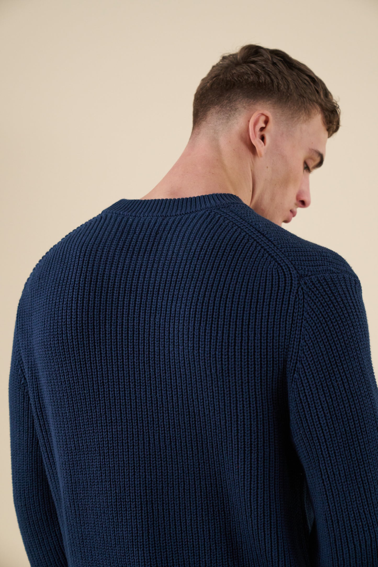 bound Retro Fisherman Rib Knit Sweater - Petrol Blue