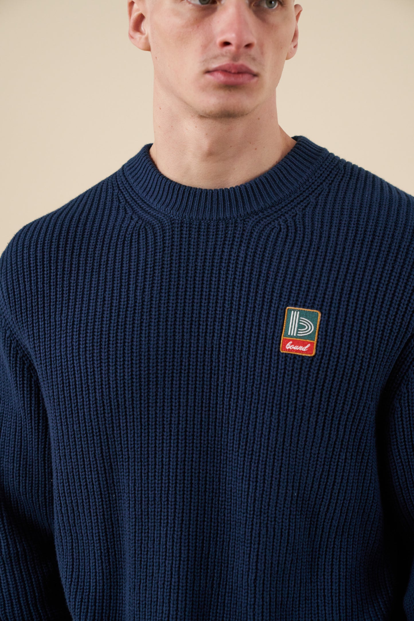 bound Retro Fisherman Rib Knit Sweater - Petrol Blue