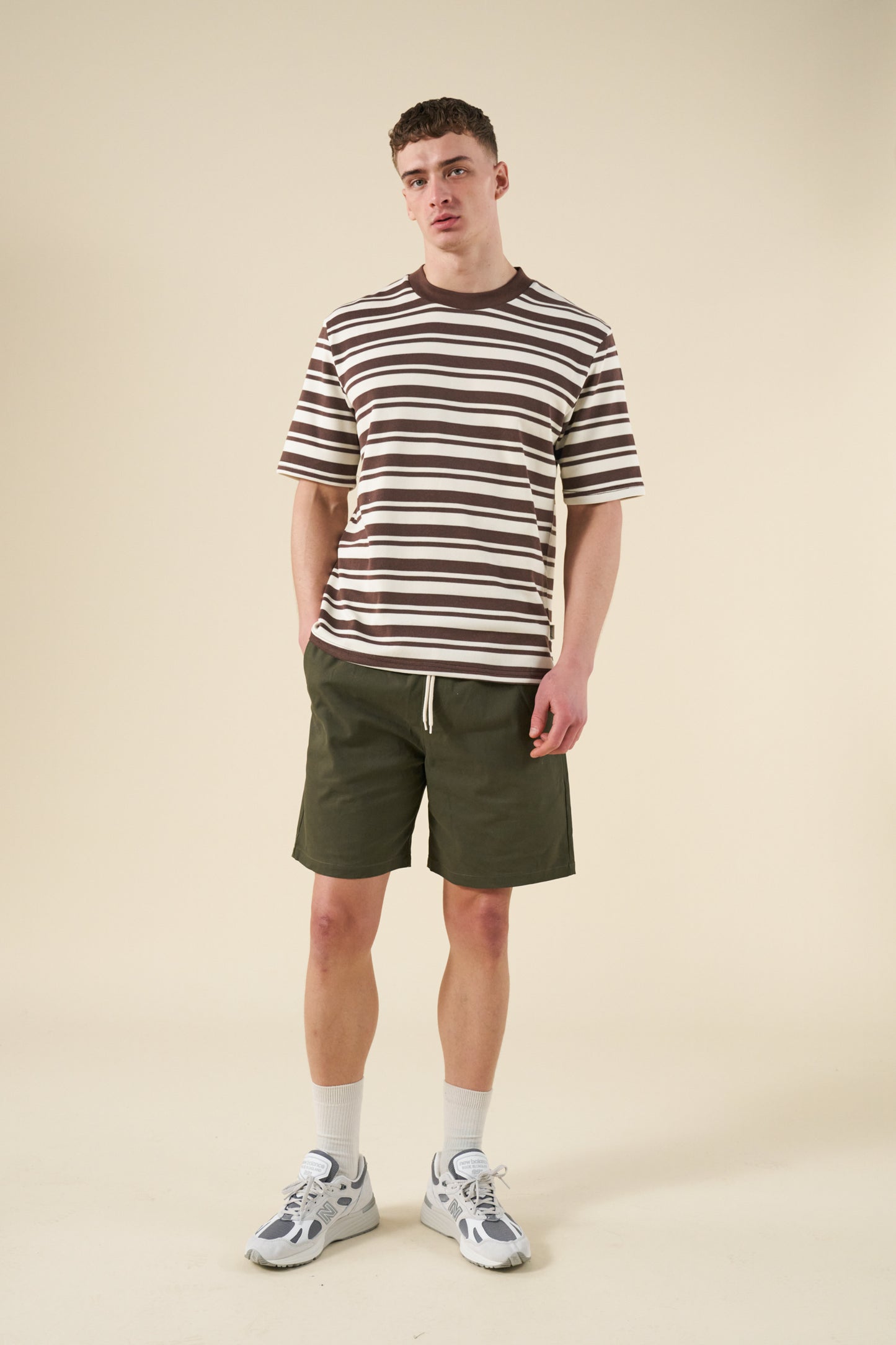 bound Pique Stripe Tee - Brown/Ecru