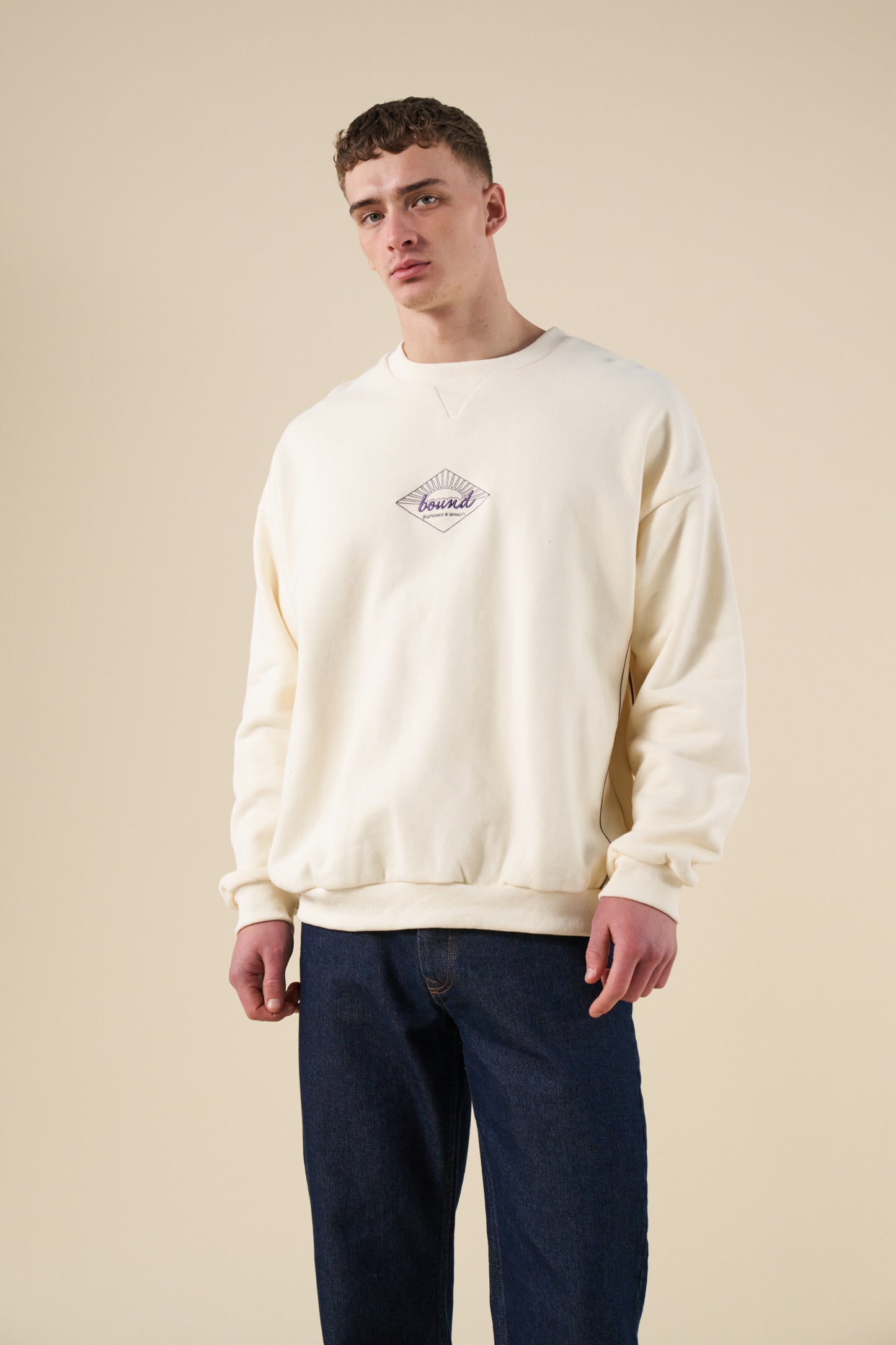bound Sunrise Sweater - Ecru/Purple