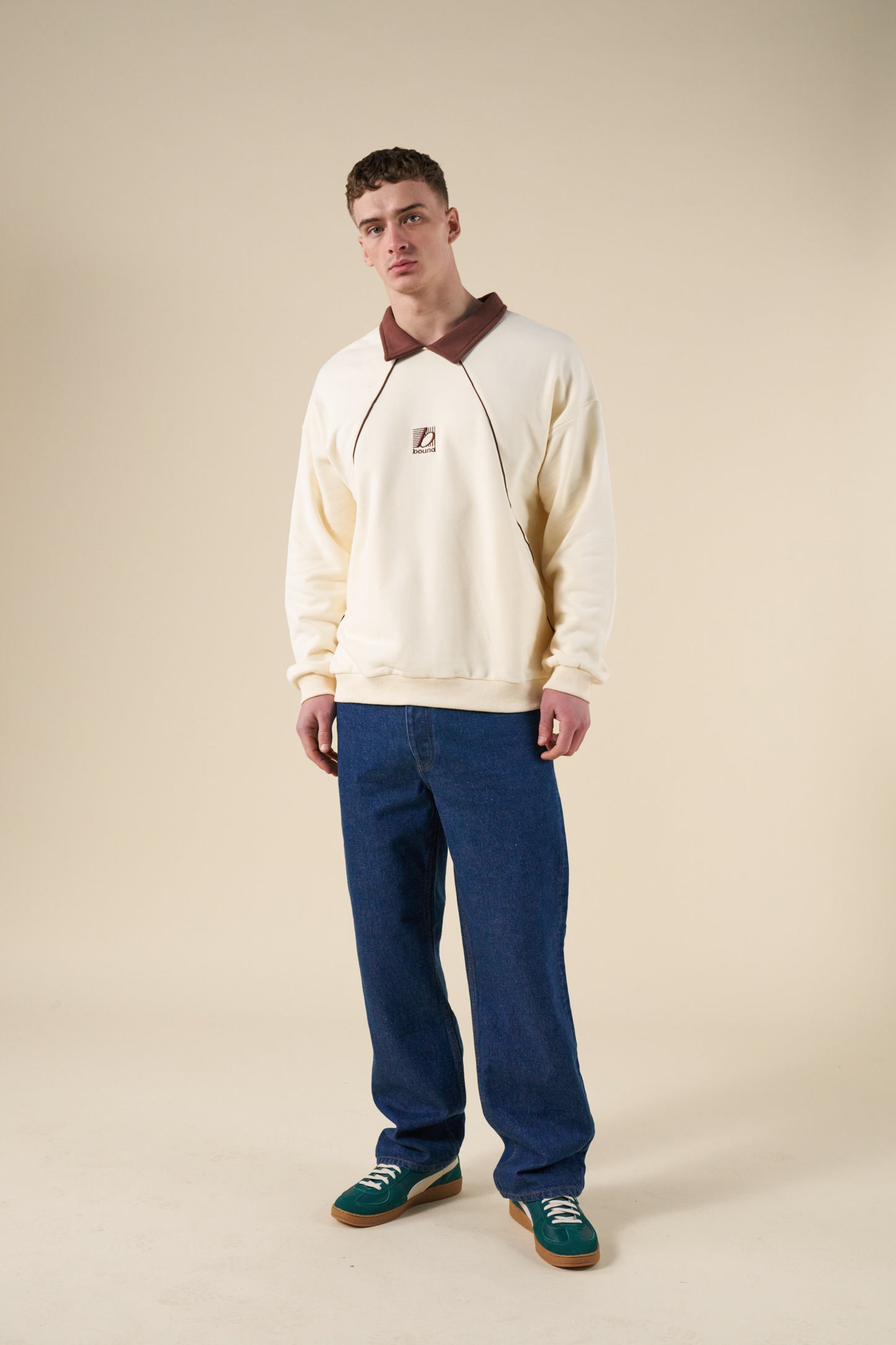bound Retro Sports Grid Sweater - Cream/Brown