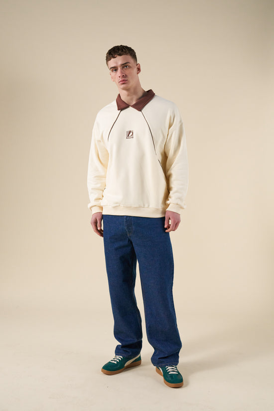 bound Retro Sports Grid Sweater - Cream/Brown