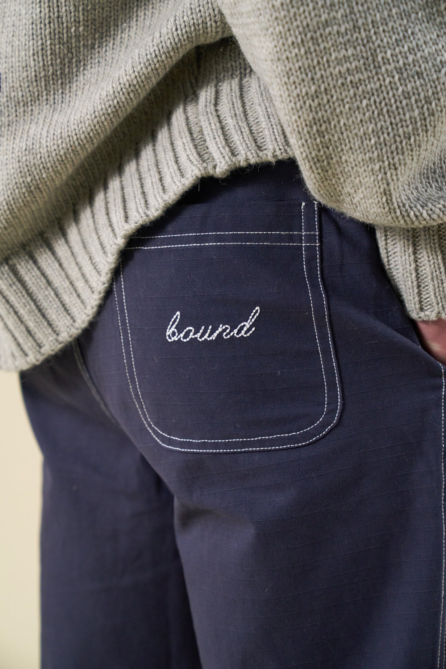 bound Contrast Ripstop Canvas Trouser - Mid Blue