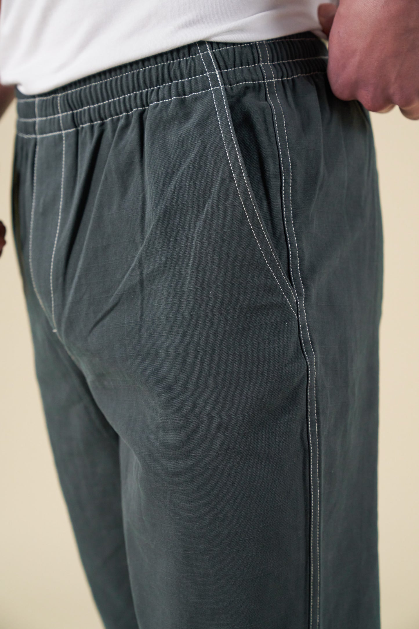 bound Contrast Ripstop Canvas Trouser - Mid Green