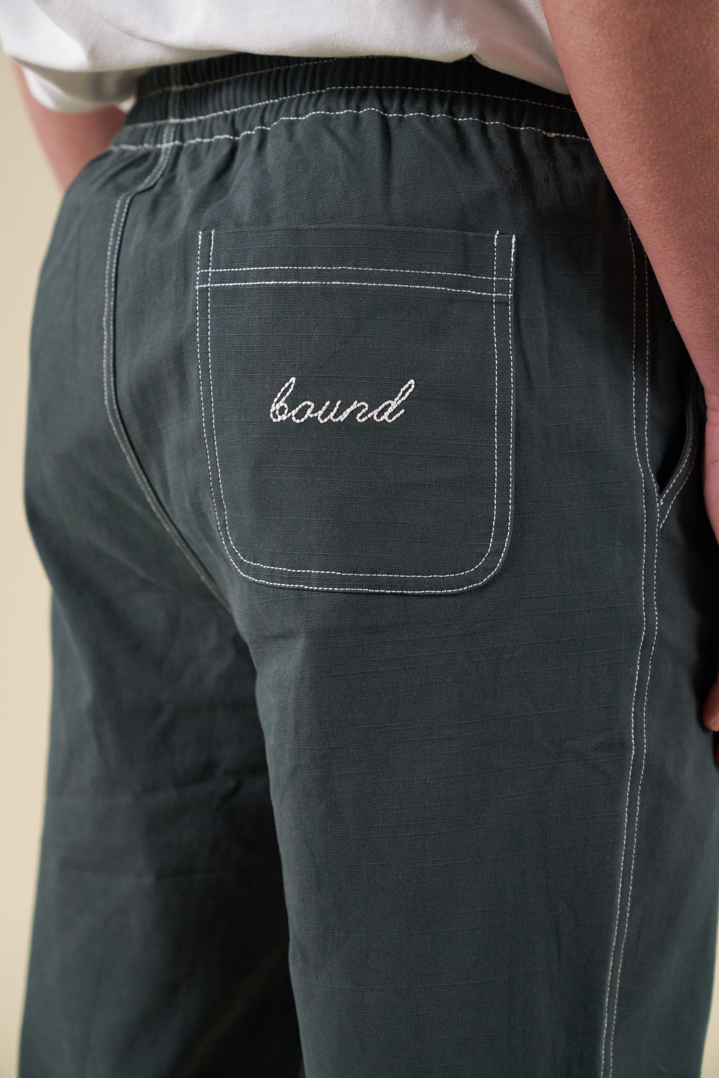 bound Contrast Ripstop Canvas Trouser - Mid Green