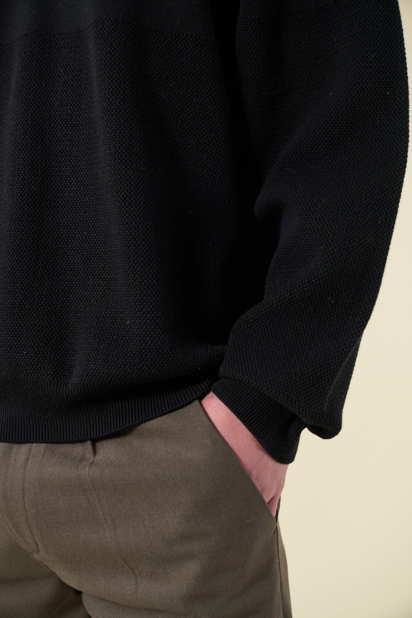 bound Crest Panel Knit Sweater - Black