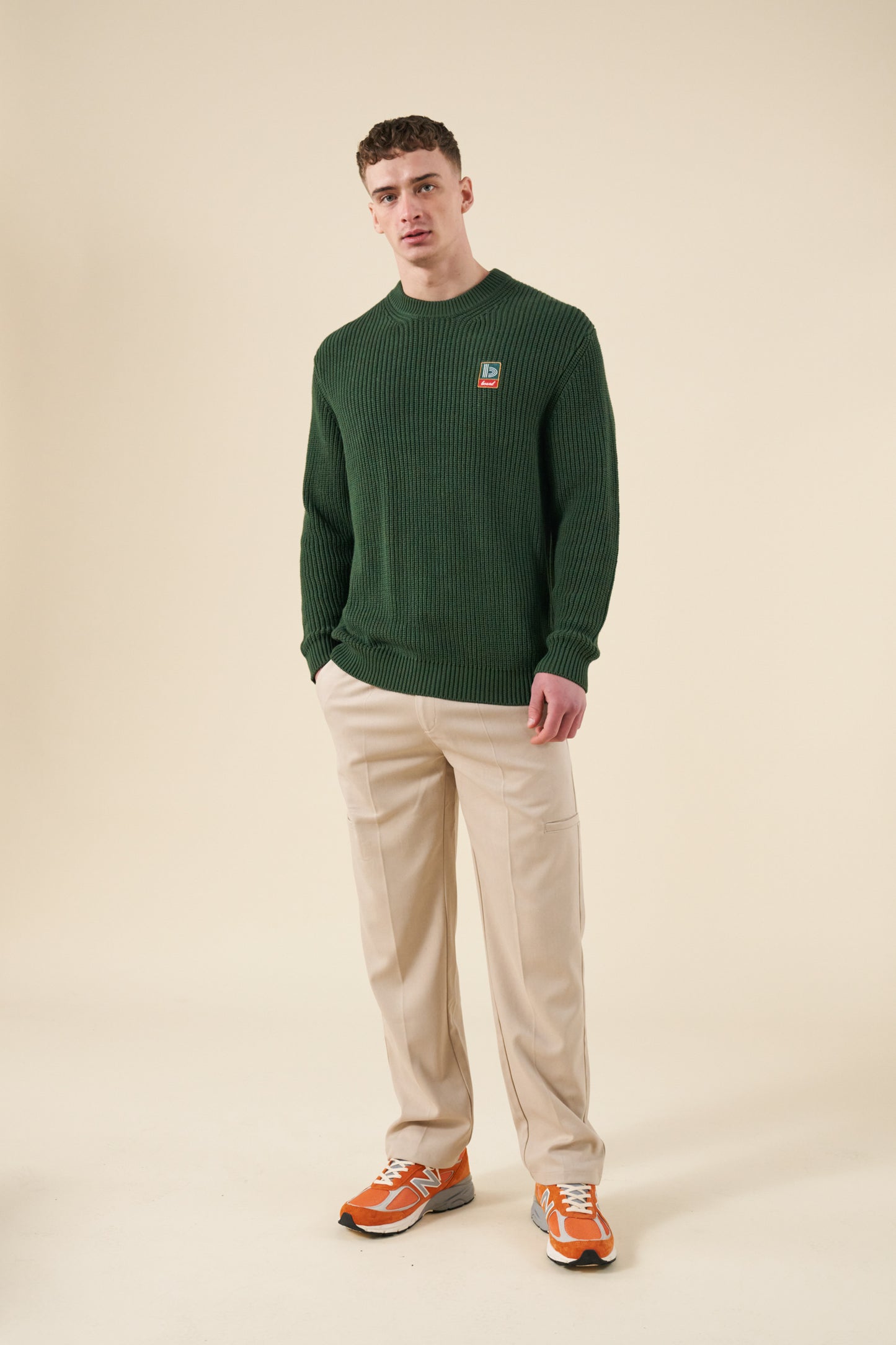 bound Retro Fisherman Rib Knit Sweater - Green