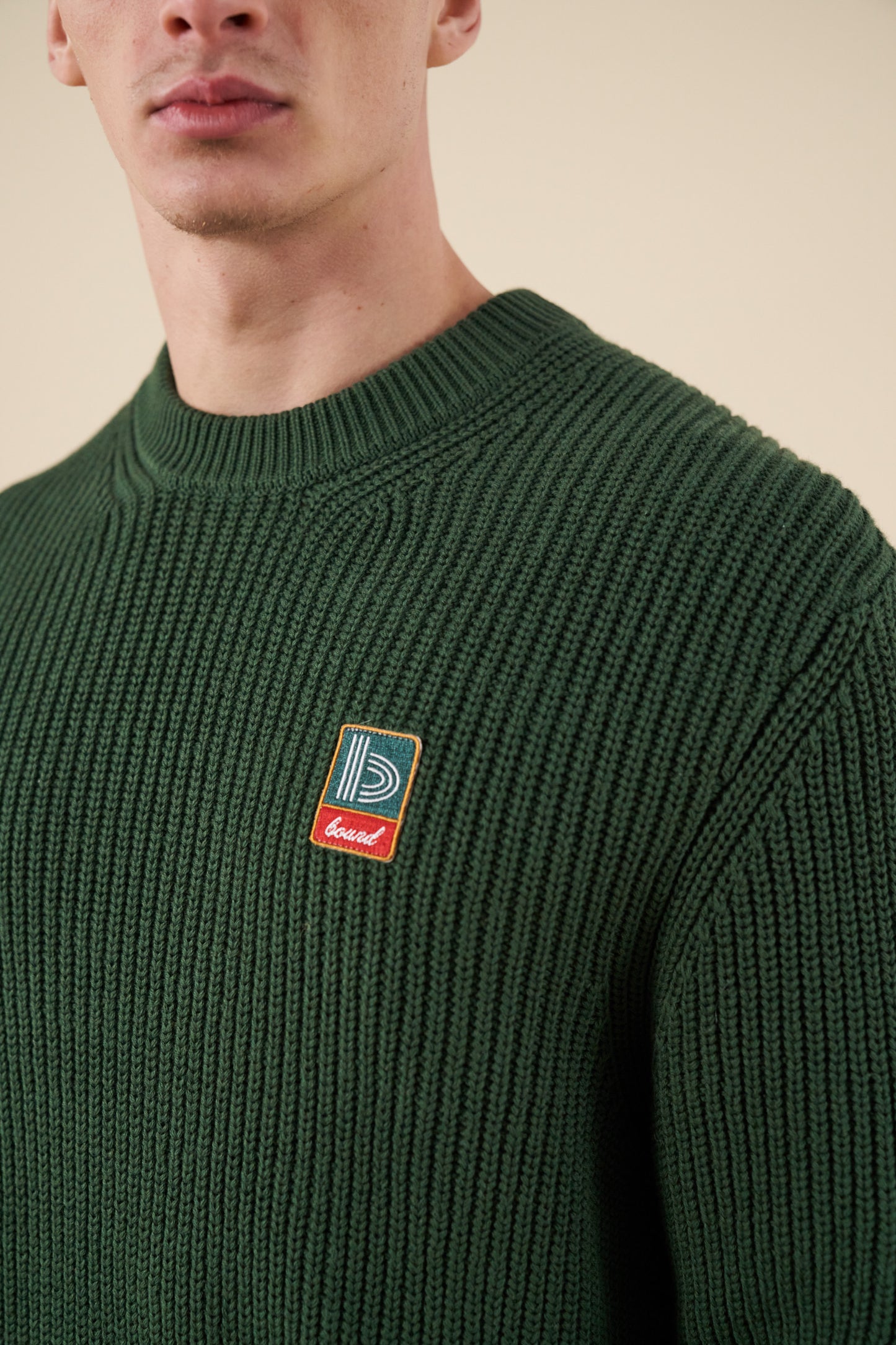 bound Retro Fisherman Rib Knit Sweater - Green