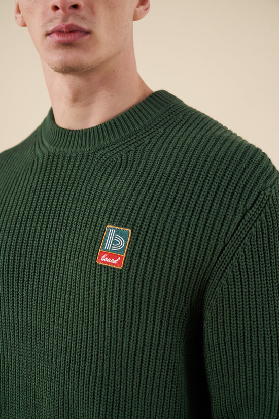 bound Retro Fisherman Rib Knit Sweater - Green