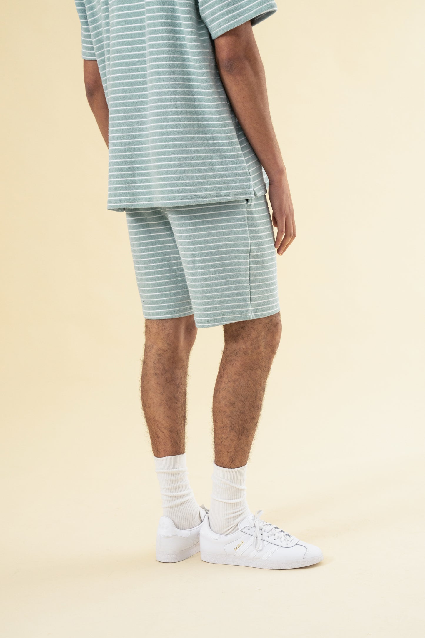 bound Stripe Terry Towel Cotton Shorts - Light Blue