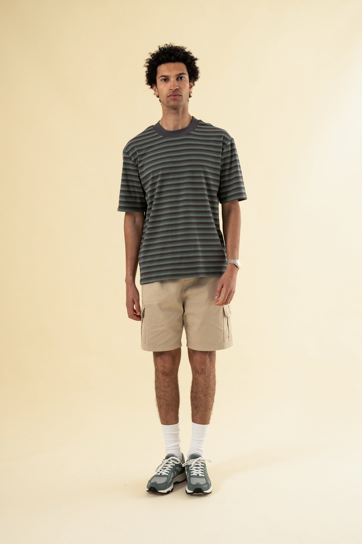 bound Peached Stripe Tee - Charcoal & Sage