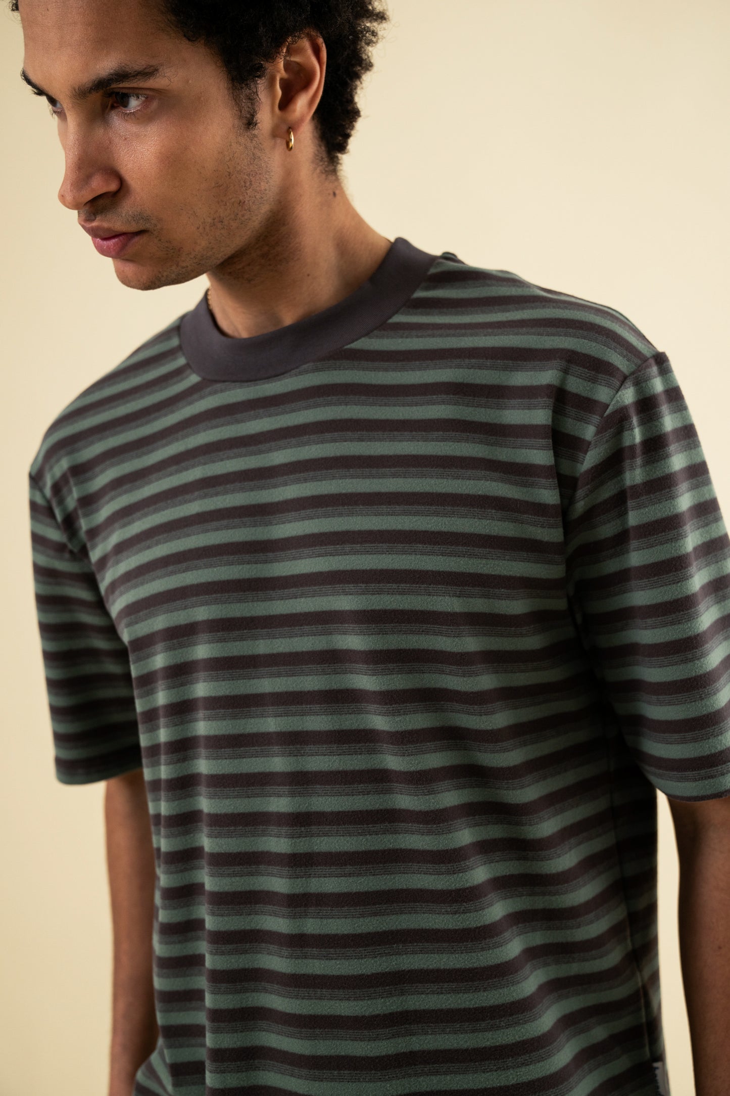 bound Peached Stripe Tee - Charcoal & Sage