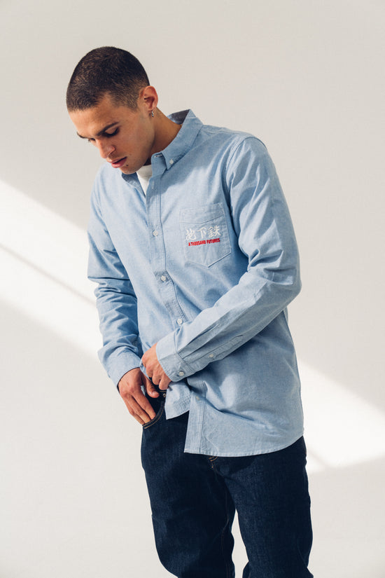 A Thousand Futures 'Logo' Cotton Oxford Shirt - Classic Blue