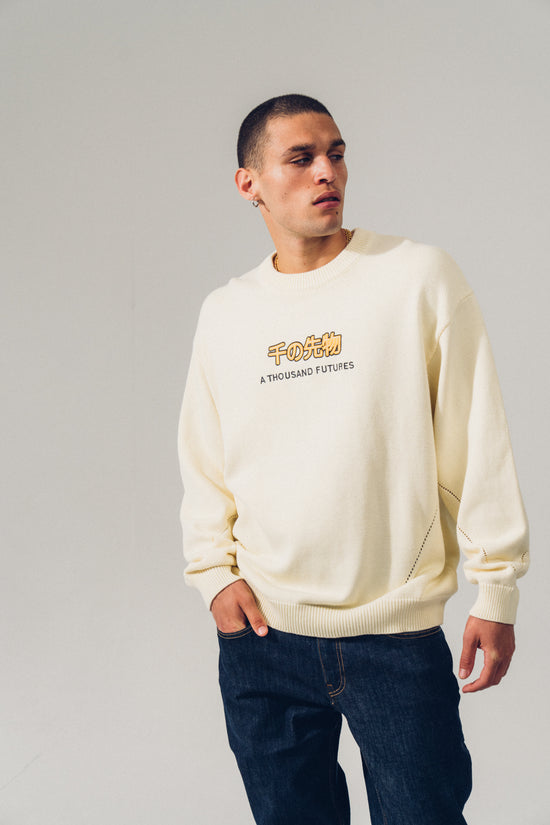 A Thousand Futures 'Logo Panel' Knit Sweater - Cream