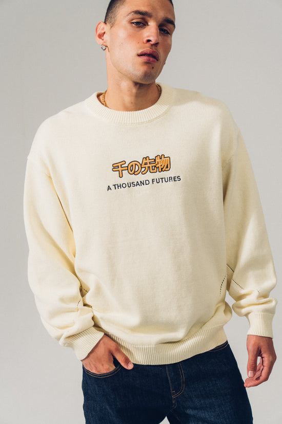 A Thousand Futures 'Logo Panel' Knit Sweater - Cream