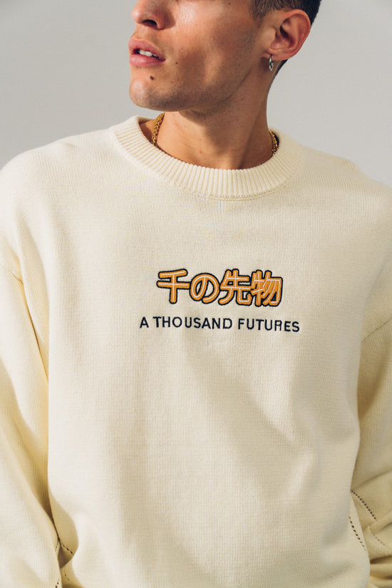 A Thousand Futures 'Logo Panel' Knit Sweater - Cream