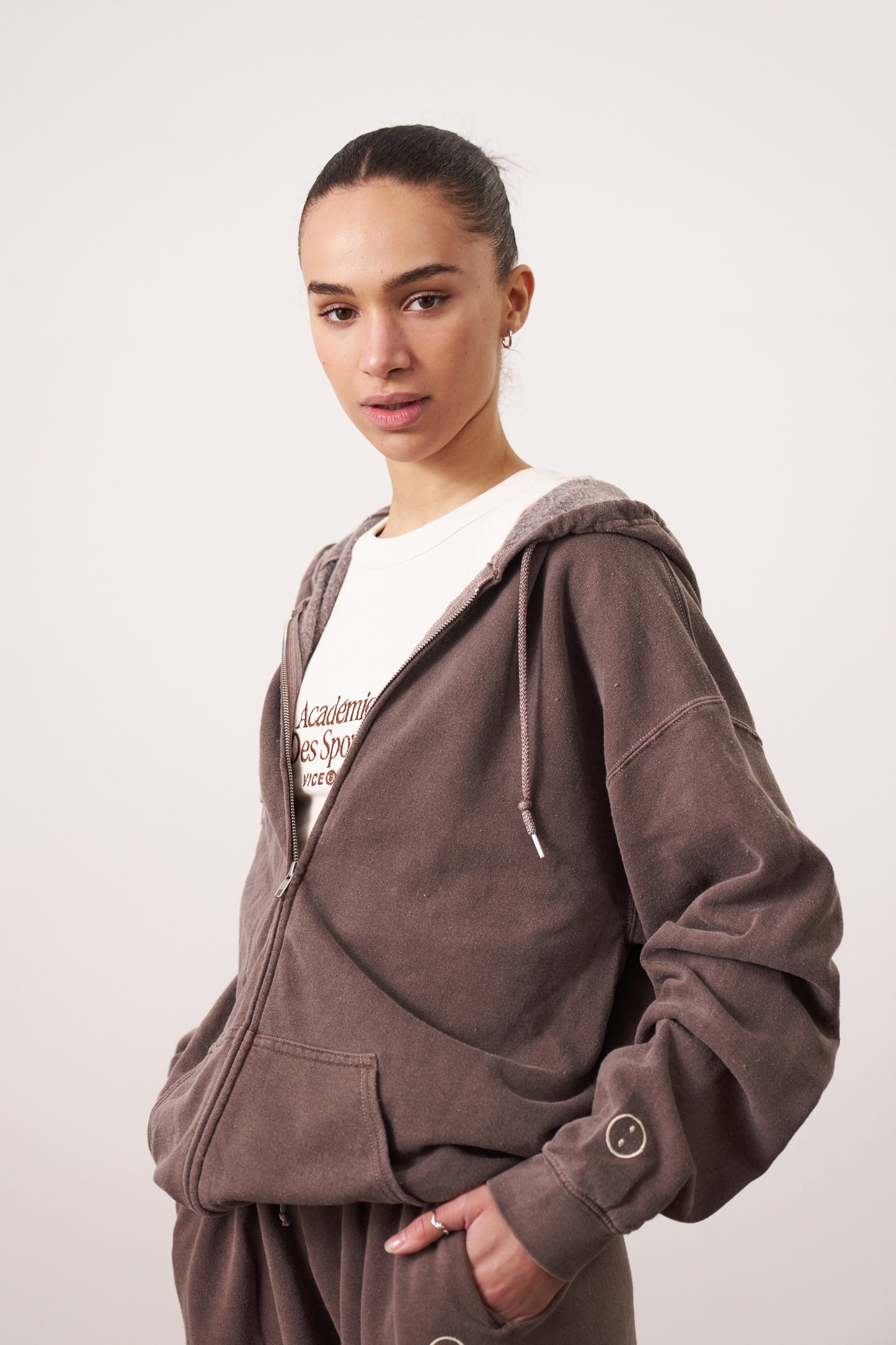 Essentials Vintage Washed Zip Up Hoodie - Cocoa