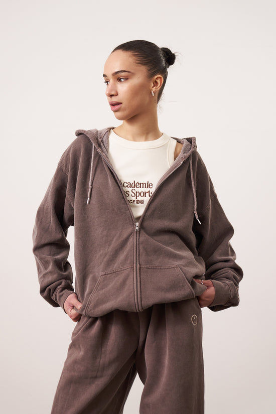 Essentials Vintage Washed Zip Up Hoodie - Cocoa