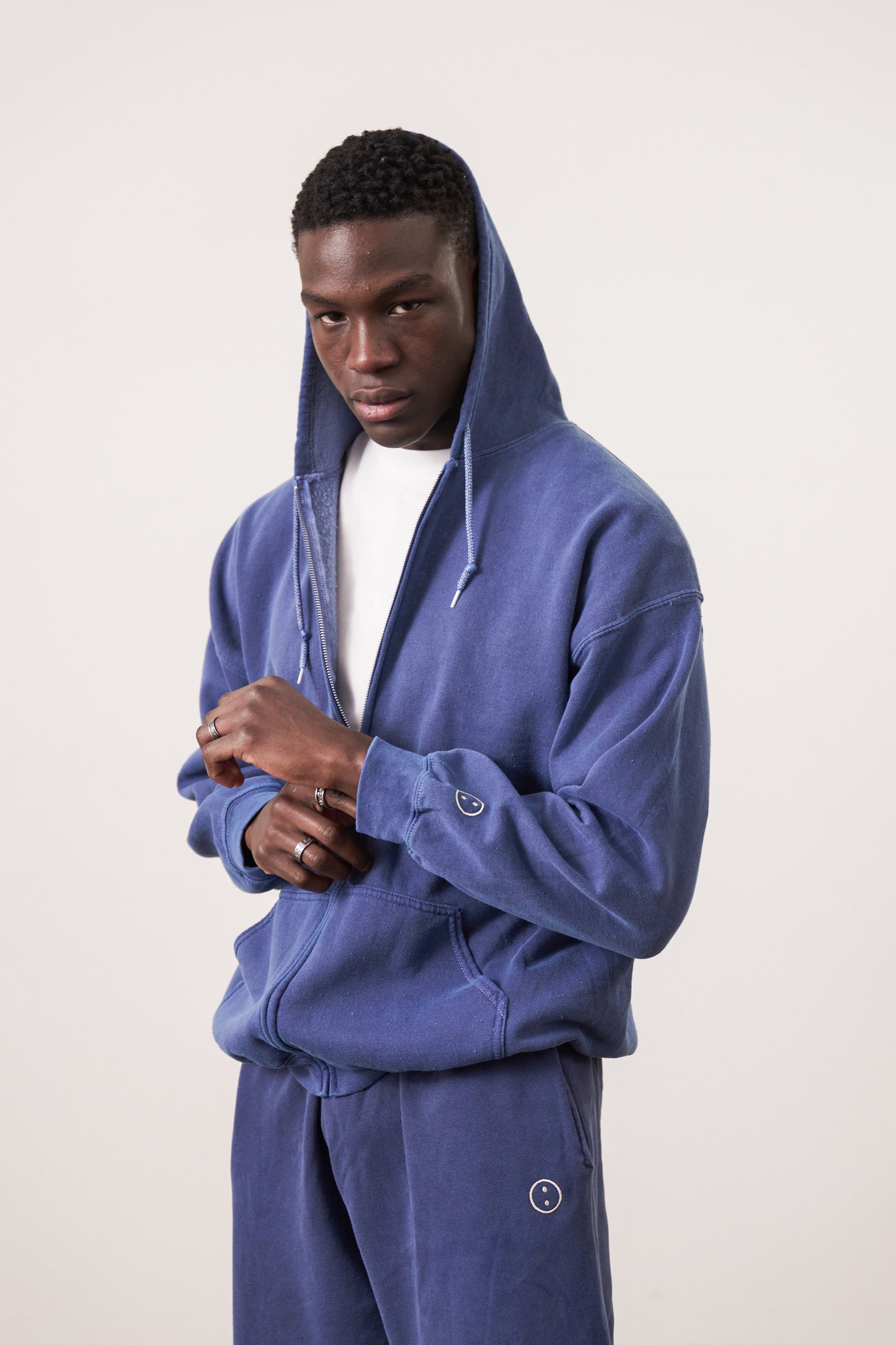 Essentials Vintage Washed Zip-Up Hoodie & Jogger Set - Navy