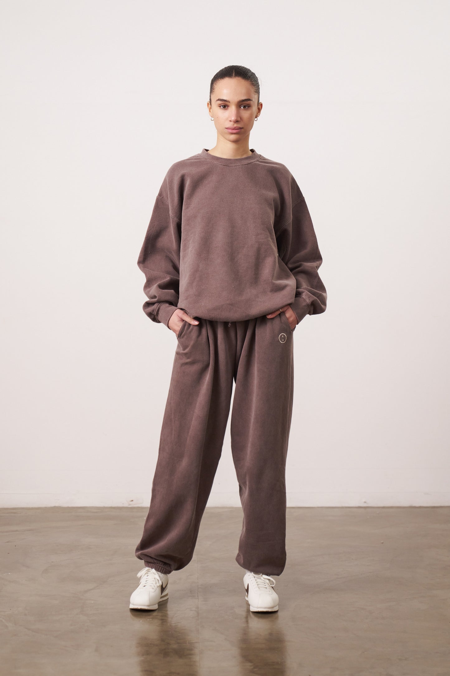Essentials Vintage Washed Sweater & Jogger Set - Cocoa