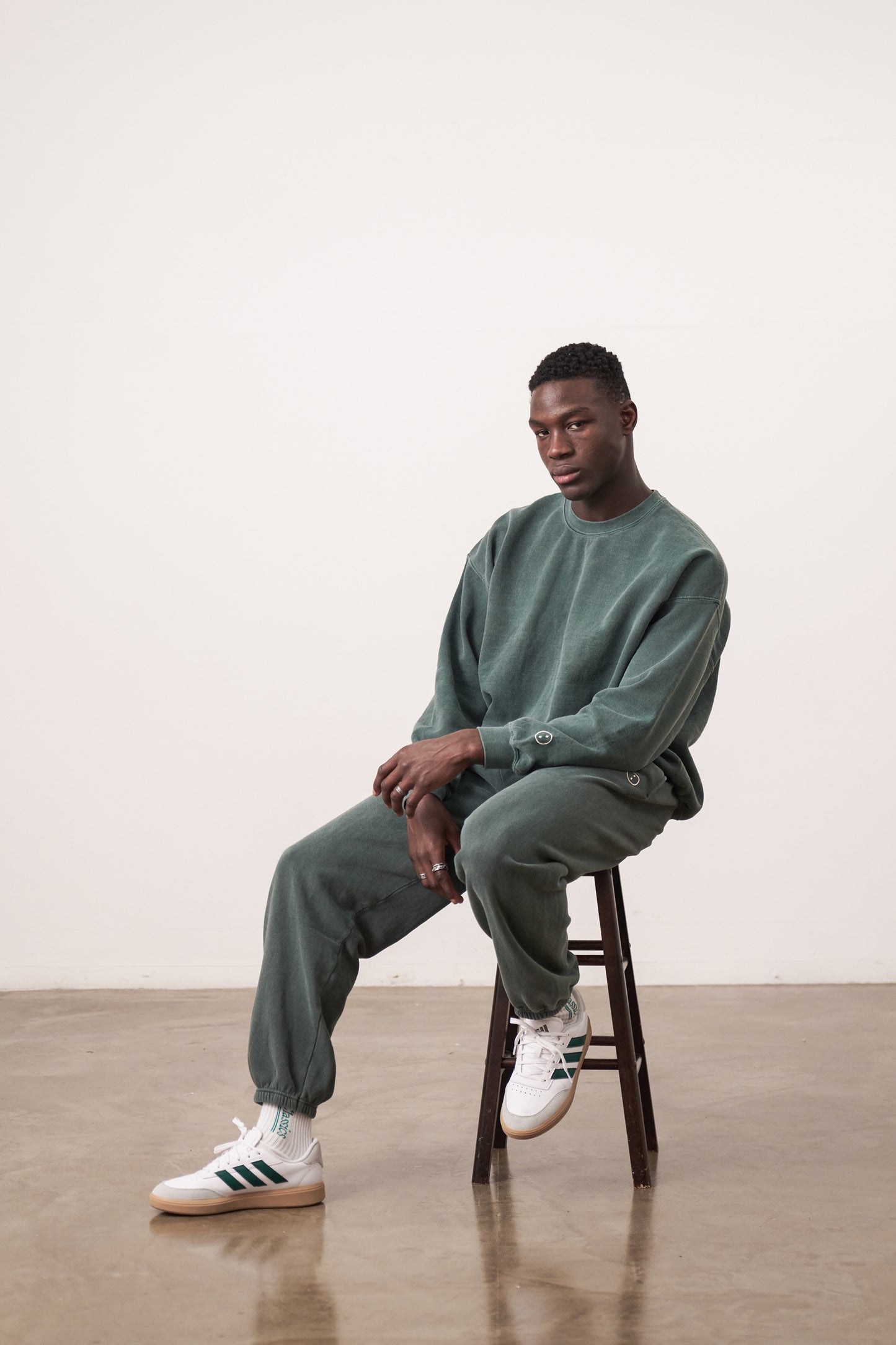 Essentials Vintage Washed Sweater & Jogger Set - Forest