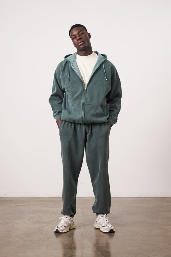 Essentials Vintage Washed Zip-Up Hoodie & Jogger Set - Forest