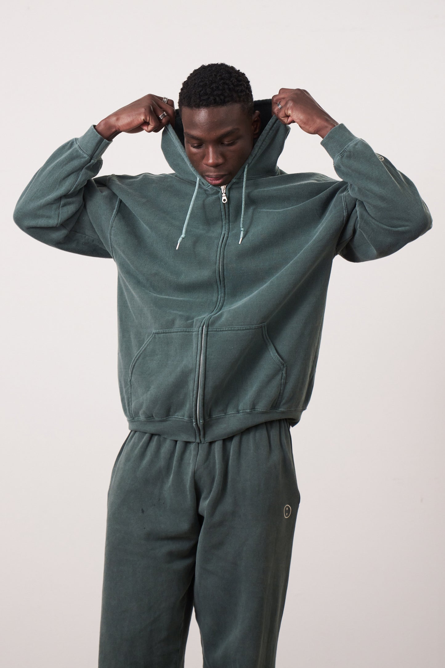 Essentials Vintage Washed Zip-Up Hoodie & Jogger Set - Forest