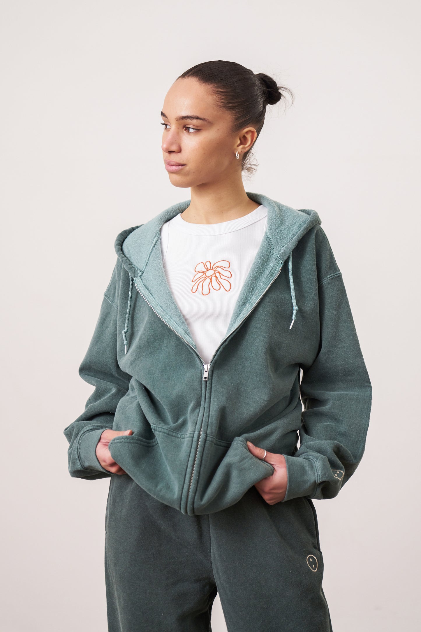 Essentials Vintage Washed Zip Up Hoodie - Forest